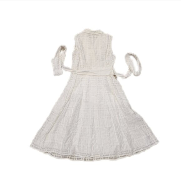 Tommy Hilfiger White Pleated Striped-Gauze Midi Tie-Belt Shirtdress - Picture 9 of 13